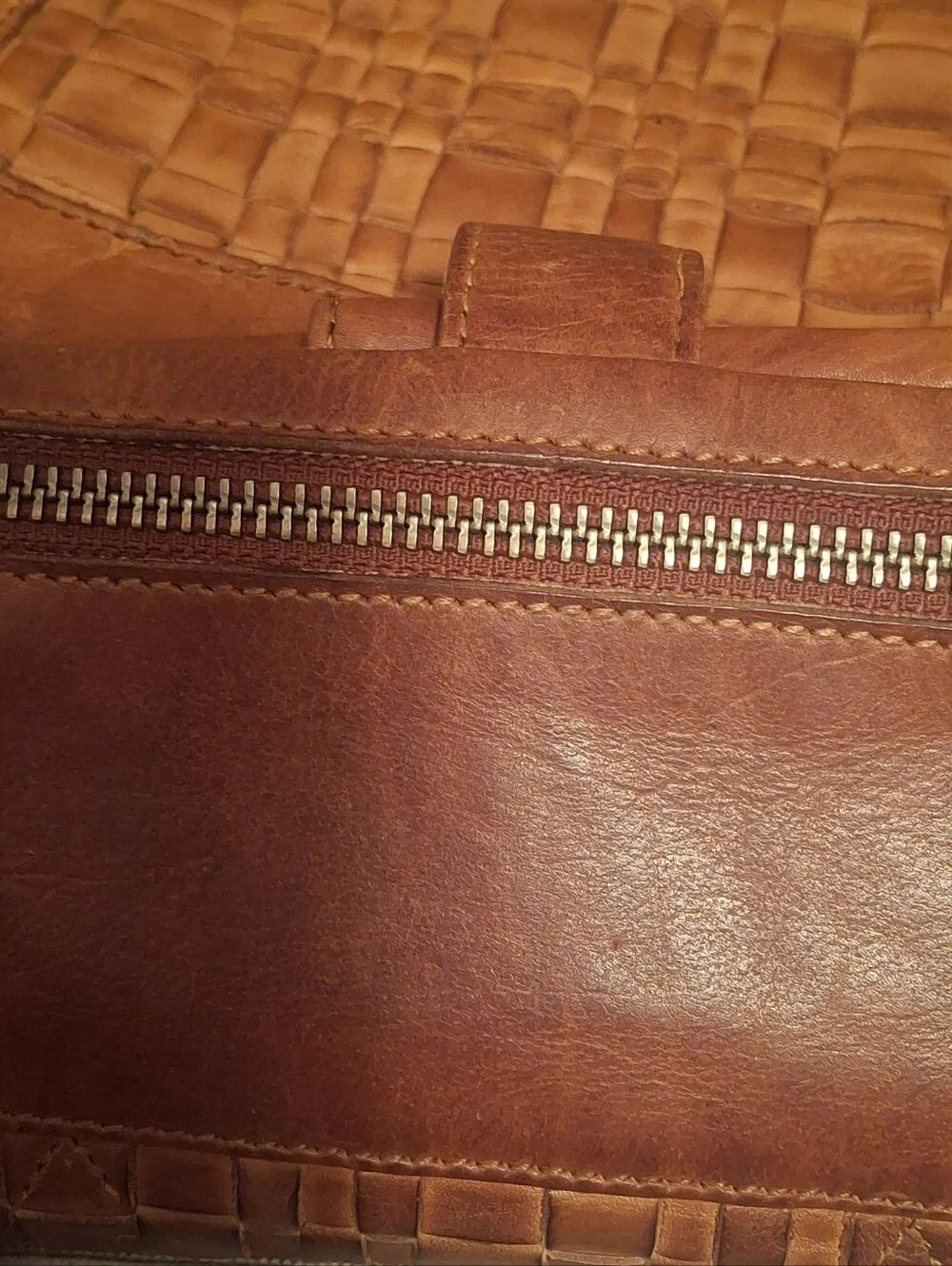 Tan Leather Woven-Accent Womens Computer Or Tote Bag